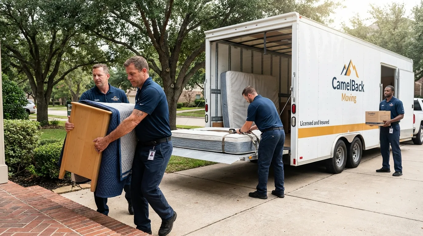 Crew loading residential truck for cross-state move from Brigham City, UT